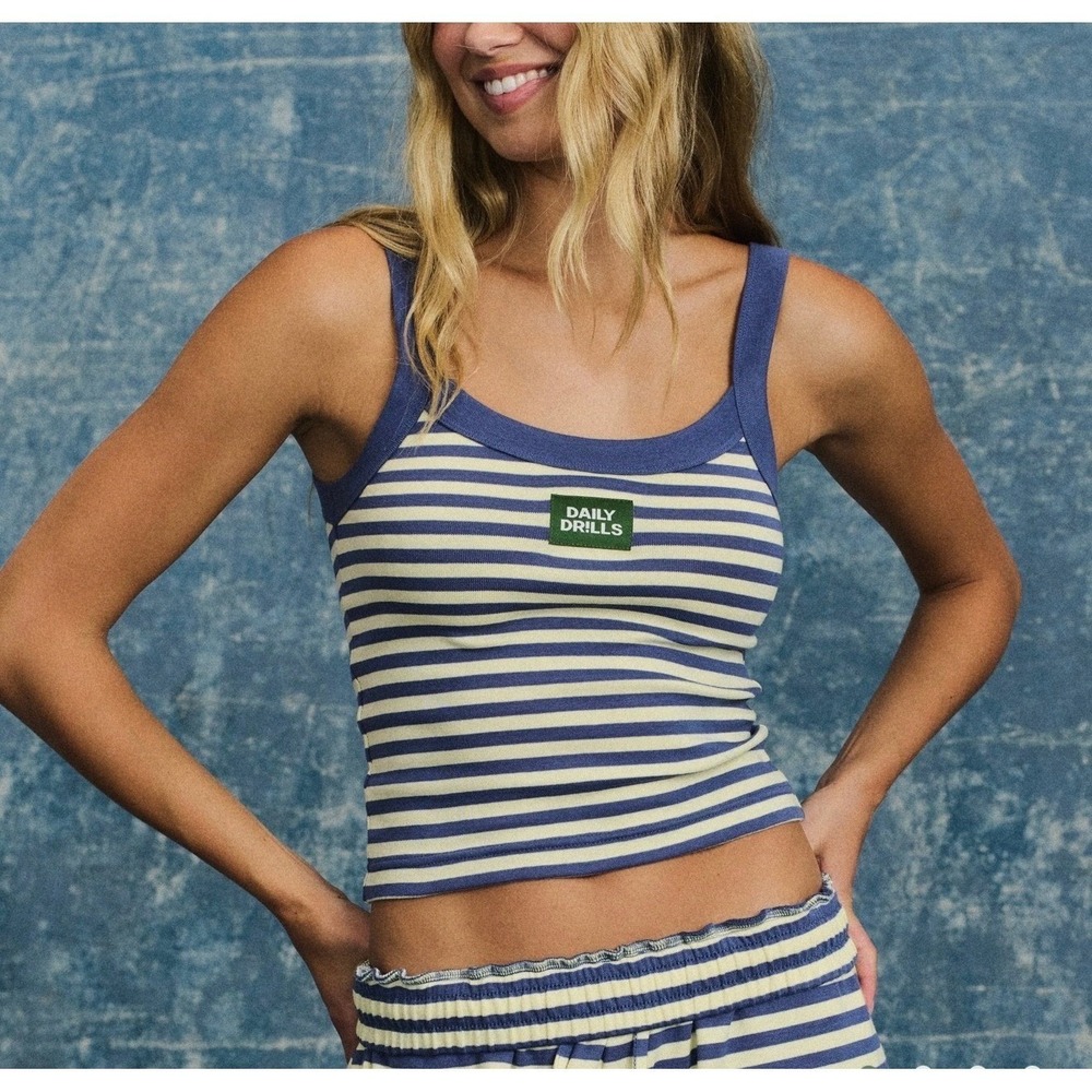 Daily Drills Striped Logo Everyday Tank Navy Lemonade Size M/L NWT